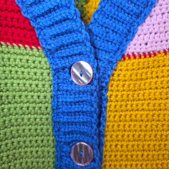 Amazing Hand Knit Colorblock Women's Cardigan Sweater - Picture 3 of 9